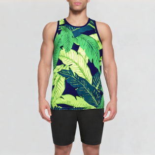 Green Leaf Printed Breathable Sleeveless Vest