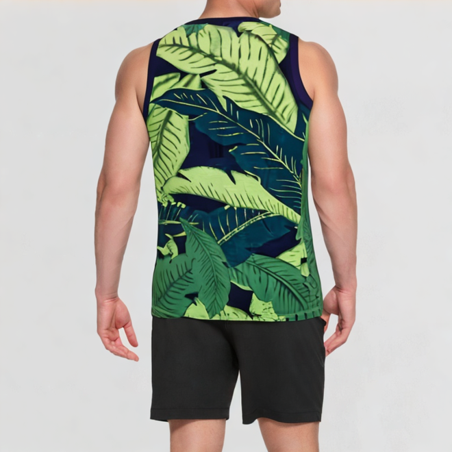 Green Leaf Printed Breathable Sleeveless Vest