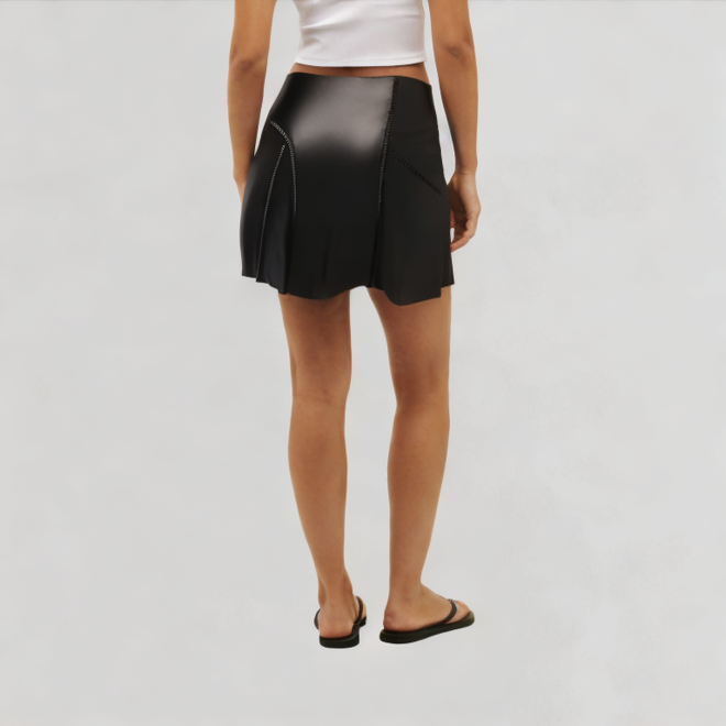 High-quality women's black PU leather dress