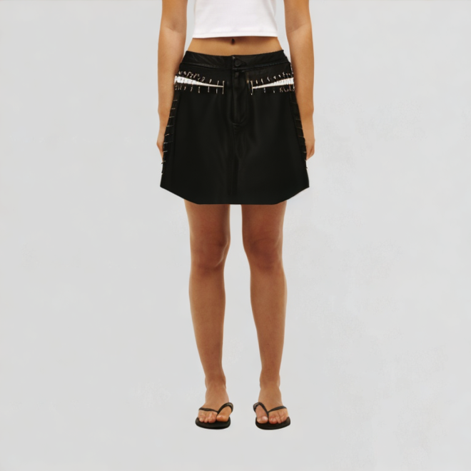 waist zipper leather a-line skirt mini skirt