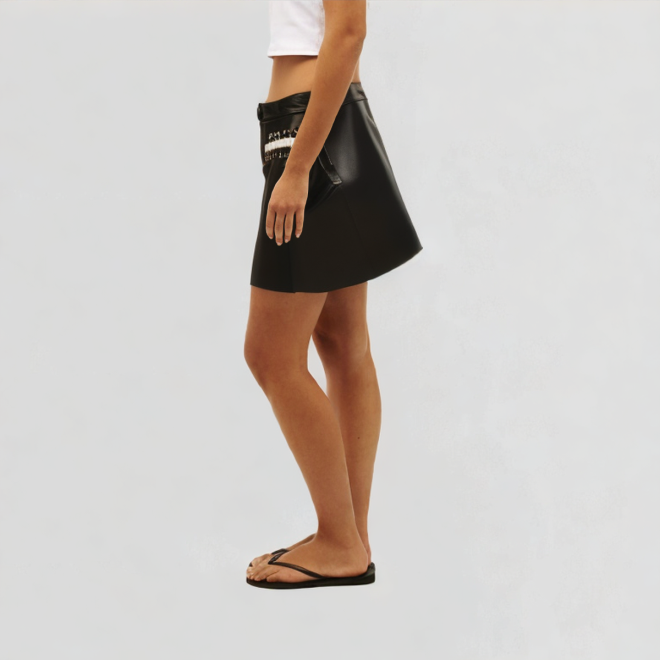 waist zipper leather a-line skirt mini skirt