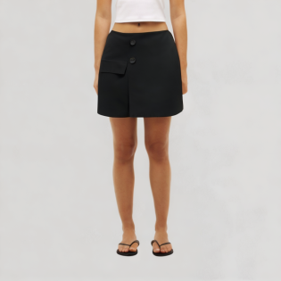 High waist asymmetrical button front skirt black wrap skirt