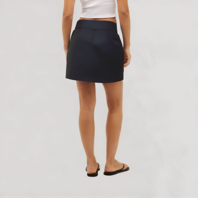 High waist asymmetrical button front skirt black wrap skirt