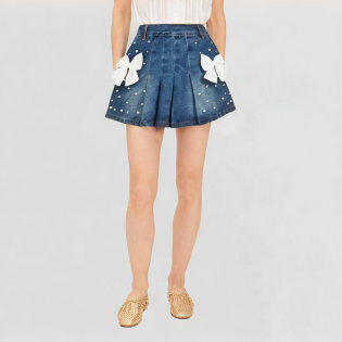 Pearl embellished mini skirt bow skirt
