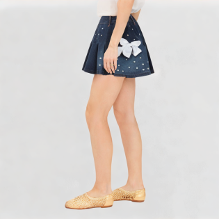 Pearl embellished mini skirt bow skirt