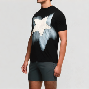 Drop shoulder distressed embroidered T-shirt