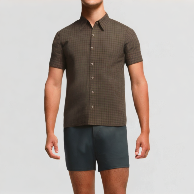 High-quality plaid button t-shirt