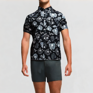 Cuban collar leaf print oversized T-shirt