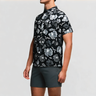 Cuban collar leaf print oversized T-shirt