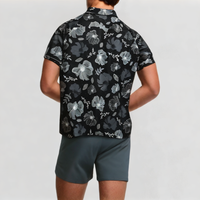 Cuban collar leaf print oversized T-shirt