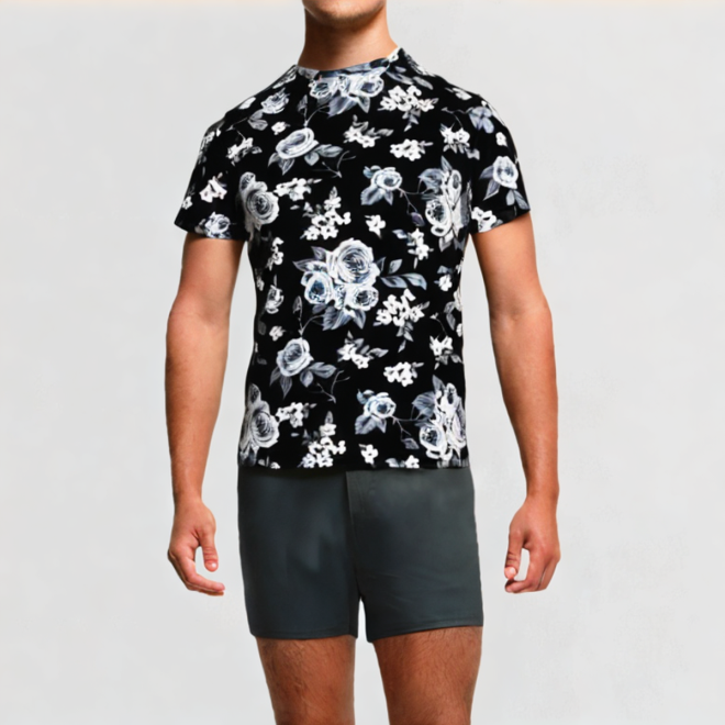 Round neck flower print T-shirt