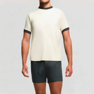 Colorful bordered round neck T-shirt