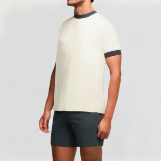 Colorful bordered round neck T-shirt