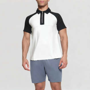 Black and white splicing zipper men's T-shirt