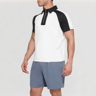 Black and white splicing zipper men's T-shirt