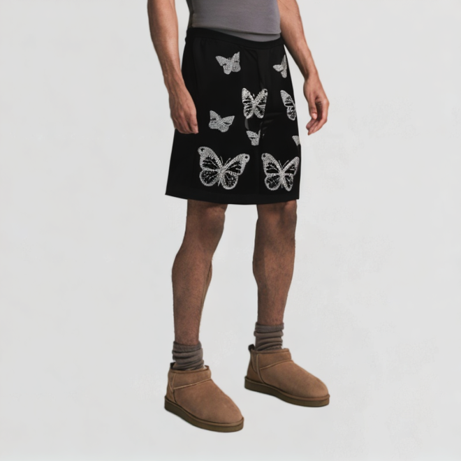Men's rhinestone butterfly beach shorts