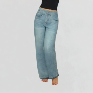 High-Waisted Light Blue Wide-Leg Jeans