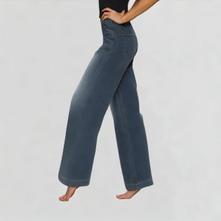 Versatile High-Waisted Dark Blue Denim Wide-Leg Pants
