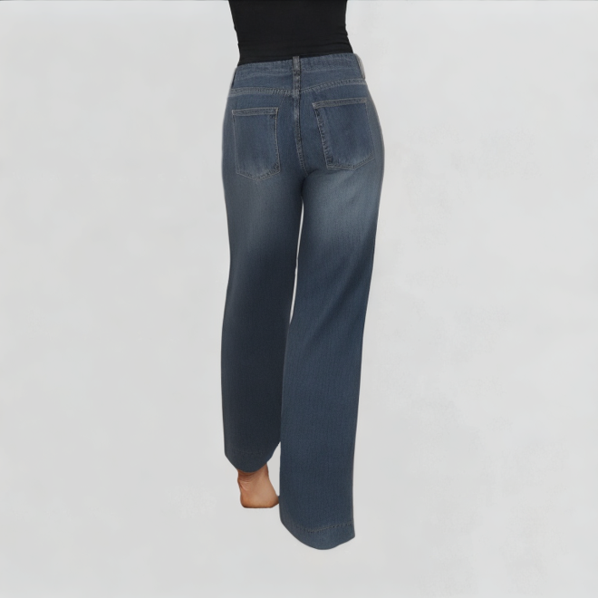 Versatile High-Waisted Dark Blue Denim Wide-Leg Pants