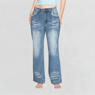 Light Blue High-Waisted Retro Wide-Leg Jeans