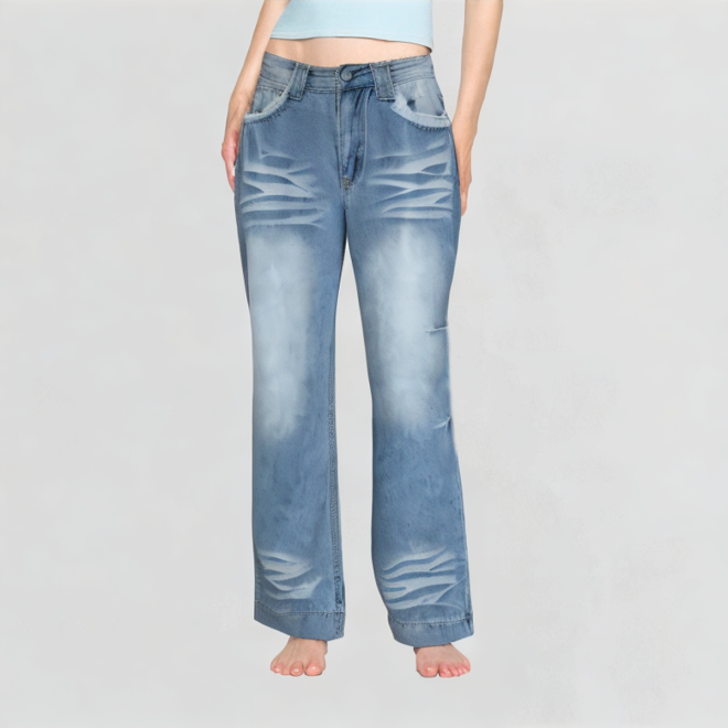 Light Blue High-Waisted Retro Wide-Leg Jeans