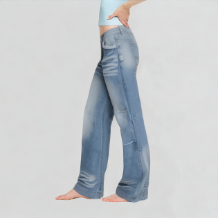 Light Blue High-Waisted Retro Wide-Leg Jeans