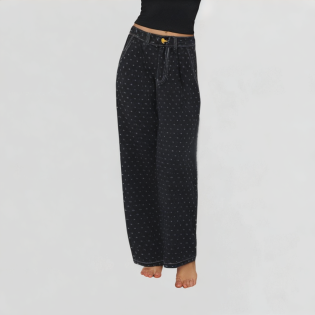 Retro Polka Dot Dark Blue Wide-Leg Jeans