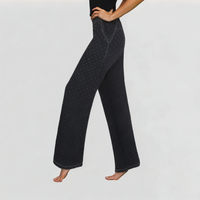 Retro Polka Dot Dark Blue Wide-Leg Jeans