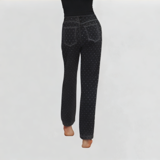 Retro Polka Dot Dark Blue Wide-Leg Jeans