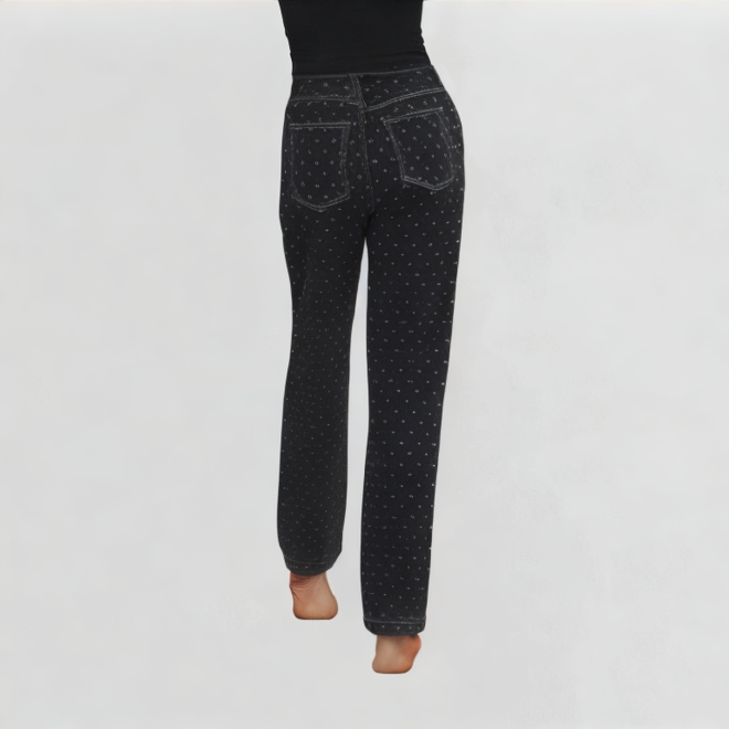 Retro Polka Dot Dark Blue Wide-Leg Jeans