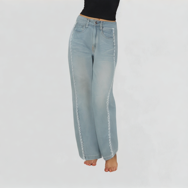 Light-Colored Lace Wide-Leg Jeans
