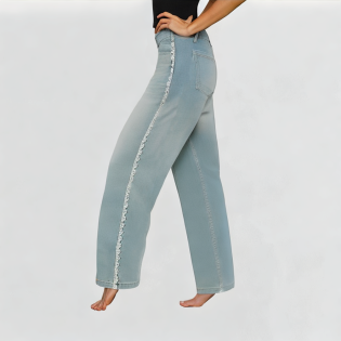 Light-Colored Lace Wide-Leg Jeans