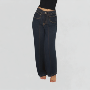 Retro Dark Denim Wide-Leg Pants