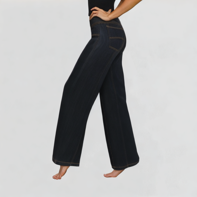 Retro Dark Denim Wide-Leg Pants