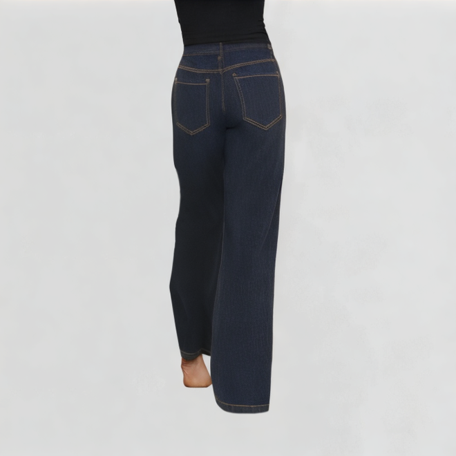 Retro Dark Denim Wide-Leg Pants