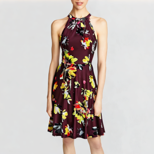 Sleeveless halter collar floral breathable dress