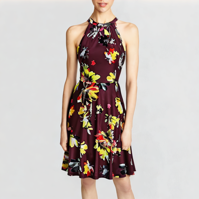 Sleeveless halter collar floral breathable dress