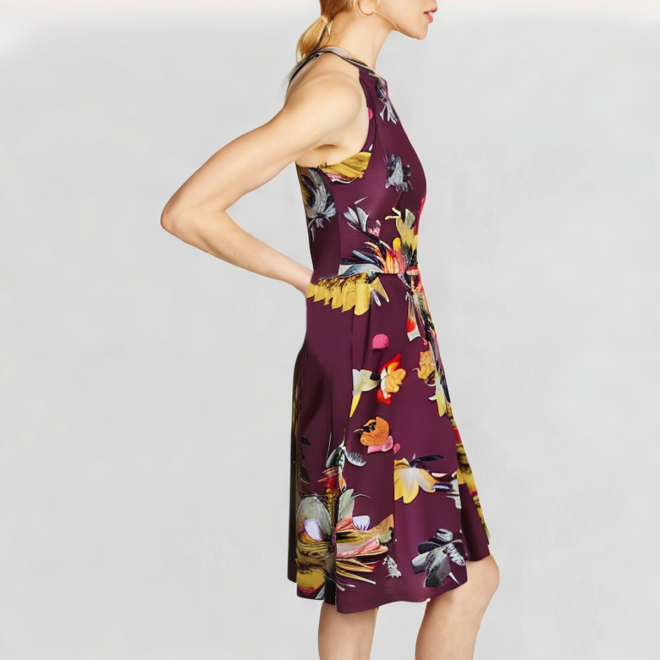 Sleeveless halter collar floral breathable dress