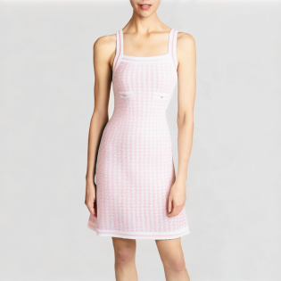 Pink plaid knitted tight dress