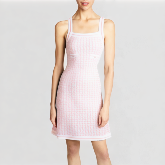 Pink plaid knitted tight dress