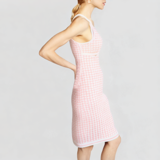 Pink plaid knitted tight dress