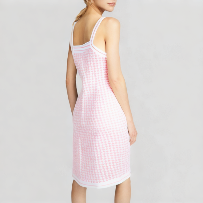 Pink plaid knitted tight dress