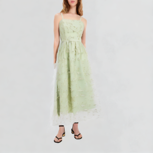 Elegant floral embroidered suspender dress