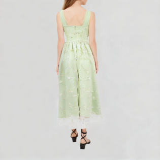 Elegant floral embroidered suspender dress