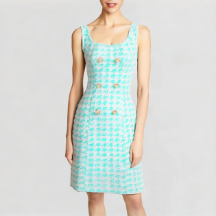 Elegant tweed plaid sleeveless mini dress