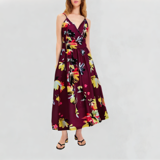 V-neck floral shoulder strap dress