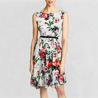 Sleeveless retro tea skirt with printed short skirt