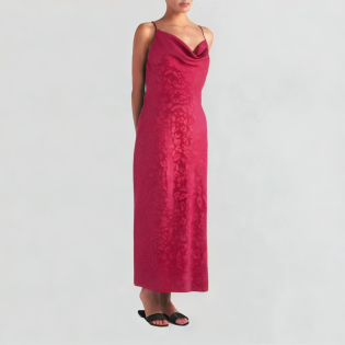 Satin animal jacquard low-neck long skirt