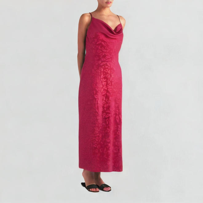 Satin animal jacquard low-neck long skirt