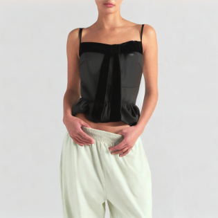 Chic and fashionable bow-decorated balloon poplin vest